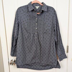 Sundance | Gray Black Polka Dot Pintuck Tunic Blouse Size Medium